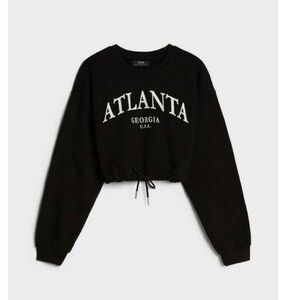 Bershka Black Cropped Atlanta Pullover Sweatshirt
